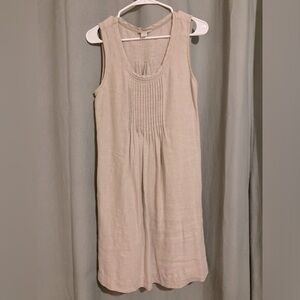 Garnet Hill Linen pintuck tan sleeveless minidress with pockets!!!! Classic!!
